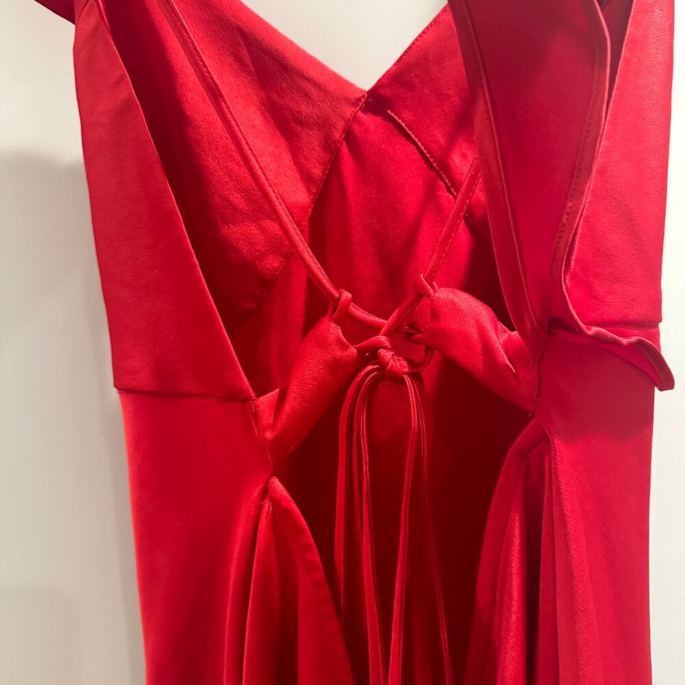 Urban Outfitters Red Satin Gown with Ruffle Detailing and Open Back - Picture 9 of 10